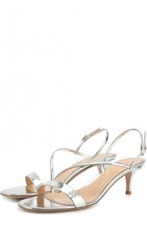 Босоножки Manhattan из металлизированной кожи на каблуке kitten heel Gianvito Rossi