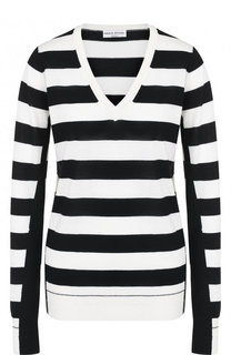 Шерстяной пуловер в полоску с V-образным вырезом Sonia Rykiel