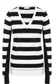 Шерстяной пуловер в полоску с V-образным вырезом Sonia Rykiel