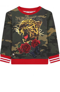 Хлопковый свитшот с принтом и стразами Philipp Plein
