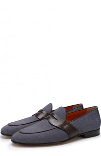 Текстильные пенни-лоферы с кожаной отделкой Santoni