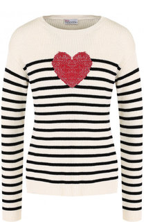 Хлопковый пуловер в полоску с круглым вырезом REDVALENTINO