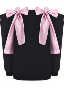 Хлопковый топ свободного кроя с контрастными бантами MSGM