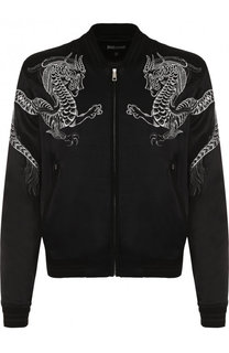 Бомбер из вискозы на молнии с вышивкой Just Cavalli