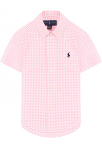 Хлопковая рубашка в клетку и воротником button down Polo Ralph Lauren