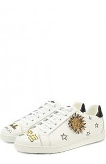 Кожаные кеды с принтом и декором Dolce &amp; Gabbana