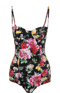 Слитный купальник с контрастным цветочным принтом Dolce &amp; Gabbana
