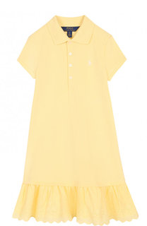 Хлопковое мини-платье с кружевной отделкой и оборкам Polo Ralph Lauren