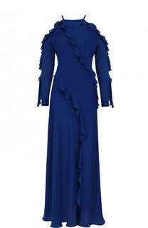 Однотонное шелковое платье-макси с оборками Elie Saab