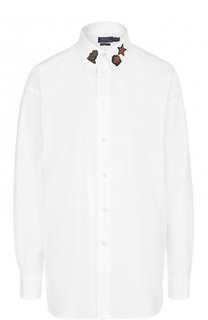 Хлопковая блуза свободного кроя с декорированным воротником Polo Ralph Lauren