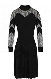 Мини-платье с юбкой в складку и кружевными вставками Valentino