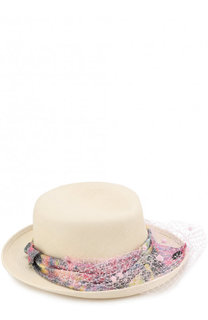 Соломенная шляпа Joseph с текстильной отделкой и декоративной сеточкой Maison Michel