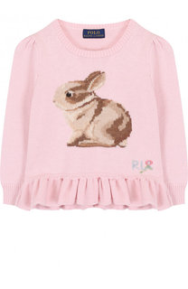 Пуловер из смеси хлопка и шерсти с принтом и баской Polo Ralph Lauren