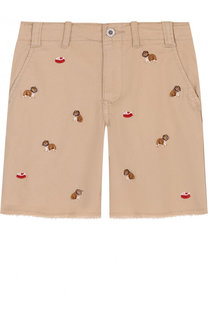 Хлопковые шорты с вышивкой и необработанным краем Polo Ralph Lauren