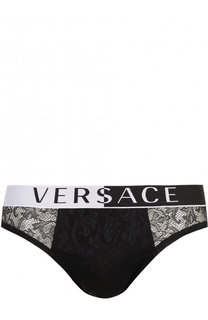 Брифы с кружевной отделкой на широкой резинке Versace