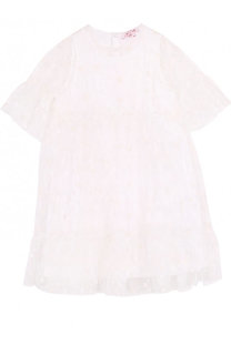Хлопковое платье свободного кроя с прозрачной отделкой и вышивкой Il Gufo