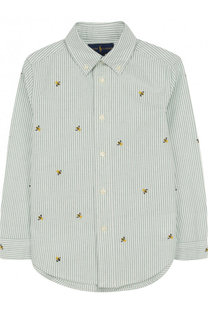 Хлопковая рубашка с воротником button down и вышивкой Polo Ralph Lauren