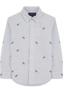 Хлопковая рубашка с воротником button down и вышивкой Polo Ralph Lauren