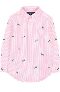Хлопковая рубашка с воротником button down и вышивкой Polo Ralph Lauren