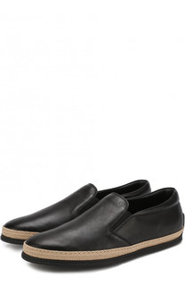 Кожаные слипоны с джутовой отделкой Tod’s Tods