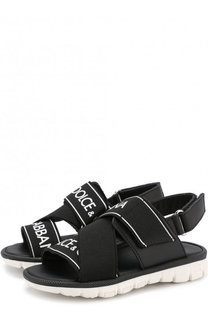 Кожаные сандалии с текстильной отделкой и застежками велькро Dolce &amp; Gabbana
