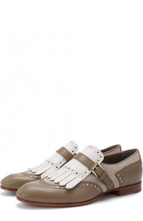 Кожаные монки с бахромой и брогированием Santoni