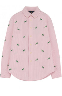 Хлопковая рубашка с воротником button down и вышивкой Polo Ralph Lauren