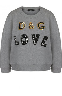 Хлопковый свитшот свободного кроя с пайетками Dolce &amp; Gabbana