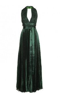Шелковое плиссированное платье-макси с открытой спиной Elie Saab