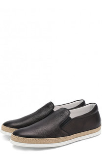 Кожаные слипоны с джутовой отделкой Tod’s Tods