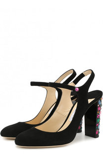 Замшевые туфли Megan 100 на декорированном каблуке Jimmy Choo