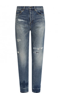 Укороченные джинсы с потертостями Saint Laurent
