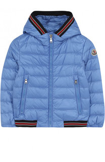 Пуховая куртка с капюшоном и контрастными манжетами Moncler Enfant