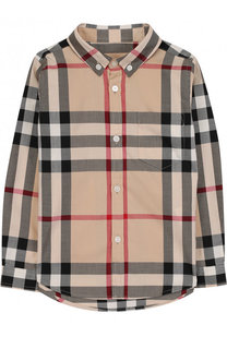 Хлопковая рубашка с воротником button down Burberry