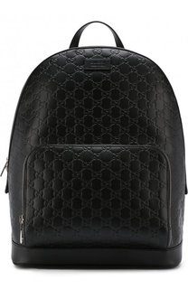 Кожаный рюкзак с тиснением Signature и внешним карманом на молнии Gucci