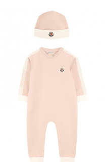 Хлопковый комплект из комбинезона и шапки Moncler Enfant