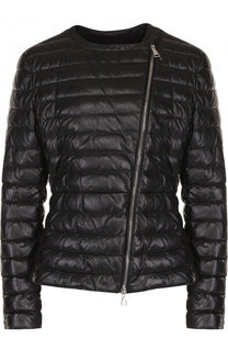 Приталенный стеганый пуховик из кожи Moncler