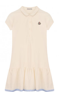 Приталенное платье из хлопка с логотипом бренда Moncler Enfant