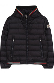 Пуховая куртка с капюшоном и контрастными манжетами Moncler Enfant