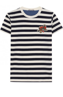 Хлопковая футболка в полоску с нашивкой Moncler Enfant