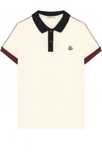 Хлопковое поло с контрастной отделкой Moncler Enfant