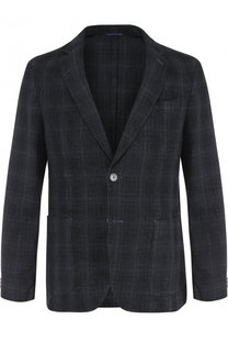 Однобортный пиджак из смеси хлопка и льна BOSS