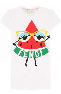 Хлопковая футболка с принтом Fendi Roma