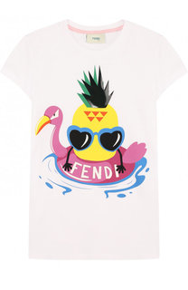 Хлопковая футболка с принтом Fendi Roma