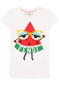 Хлопковая футболка с принтом Fendi Roma