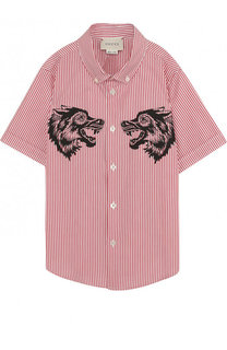 Хлопковая рубашка с принтом и воротником button down Gucci