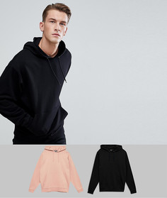 2 оверсайз худи черного/розового цвета ASOS - СКИДКА - Мульти