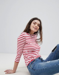 Футболка из органического хлопка в полоску с рукавами 3/4 New Look - Красный