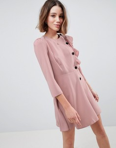 Чайное платье мини на пуговицах в стиле 40-х ASOS DESIGN - Бежевый
