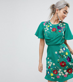 Чайное платье мини с вырезами и вышивкой ASOS PETITE Ultimate - Мульти